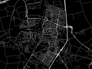 Vector road map of the city of  Oosterhout in the Netherlands with white roads on a black background.