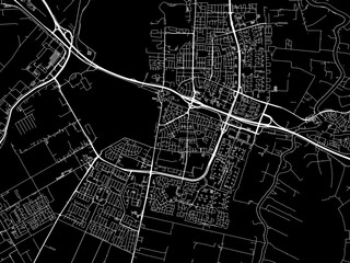 Vector road map of the city of  Amstelveen in the Netherlands with white roads on a black background.