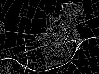 Vector road map of the city of  Etten-Leur in the Netherlands with white roads on a black background.