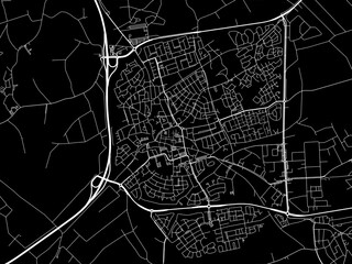 Vector road map of the city of  Uden in the Netherlands with white roads on a black background.