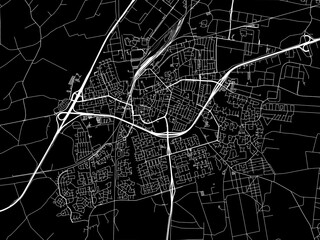 Vector road map of the city of  Roosendaal in the Netherlands with white roads on a black background.