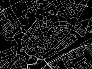 Vector road map of the city of  Middelburg Centrum in the Netherlands with white roads on a black background.