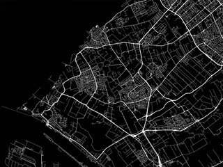Vector road map of the city of  Westland in the Netherlands with white roads on a black background.