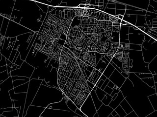 Vector road map of the city of  Veenendaal in the Netherlands with white roads on a black background.