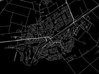 Vector road map of the city of  Hellevoetsluis in the Netherlands with white roads on a black background.