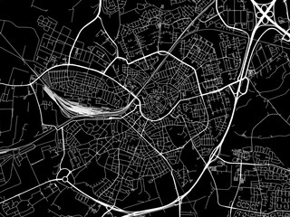 Vector road map of the city of  Amersfoort in the Netherlands with white roads on a black background.