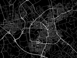 Vector road map of the city of  Almelo in the Netherlands with white roads on a black background.