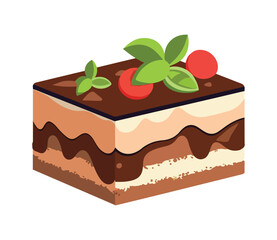 Sweet pie slice with chocolate and strawberry