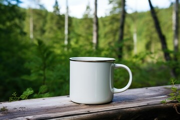 enamel mug on a wooden table