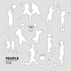 Architectural Drawings people vector illustration,playing basketball, human person Minimal style hand drawn. Sections, Elevations, Floor Plans.