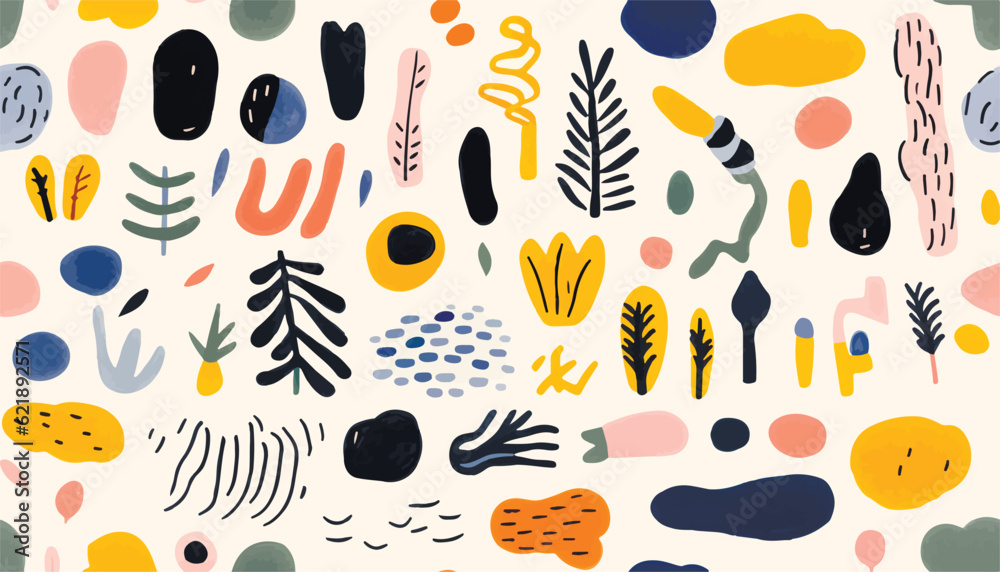 Wall mural big set of trendy design elements. collection of different hand drawn shapes and textures . vector s