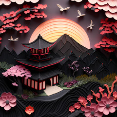 Beautiful colorful paper cut landscape for art wallpaper