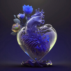 Blue glass heart concept for art fantastic design