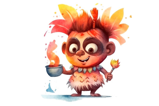 Watercolor cute shango cartoon character, concept of Cartoon style, created with Generative AI technology