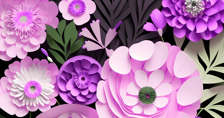 Paper cut 3d pink flower art design