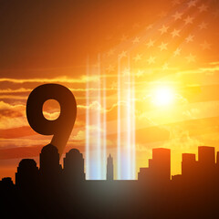 Patriot Day. Background with New York City Silhouette. 3d Illustration.