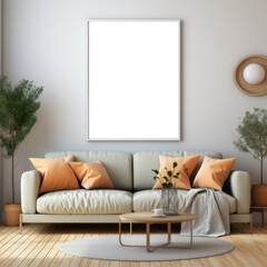 Stylish interior mockup featuring a minimalistic design and vibrant color scheme