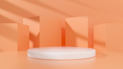 White podium in a pale orange room, a display stand for displaying products - 3D Illustration