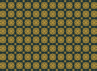 Thai fabric pattern with golden flowers geometric shapes elegant classic style retro print background wallpaper textile clothing illustration vector decorative rug tile