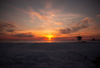 Naklejka na ściany i meble swimming beach in northern Finland at winter evening
