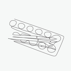 Single one line drawing of brush paint with watercolour palette. Back to school minimalist, art education concept. Continuous simple line draw style design graphic vector illustration