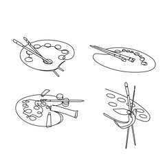 Single one line drawing of brush paint with watercolour palette. Hand holding paint brush and painting line art. Life Is Art slogan, quote, text, lettering, phrase, saying.