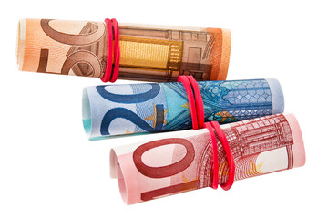 Euro banknotes isolated on white background