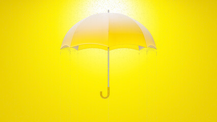 Yellow umbrella was opened while it was pouring rain. Designed with minimal concept. 3d Render.