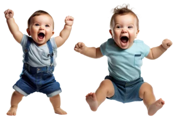 Fototapeten set of emotional, happy, excited, cheering baby toddler child - celebrating, throwing arms up. on transparent background © EOL STUDIOS