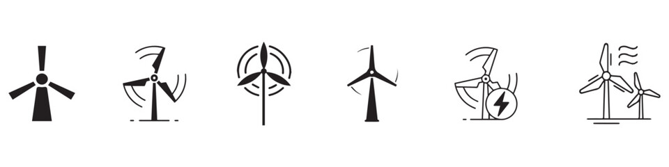 Windmill vector icons. Wind turbine icons. Wind power icons. Wind turbine vector silhouettes. Alternative energy symbols. Vector Illustration. Vector Graphic. EPS 10
