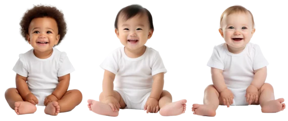 Foto op Plexiglas set of smiling, happy, baby toddler kids of different ethnicities sitting . Multicultural concept on transparent background © EOL STUDIOS