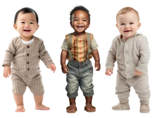 Fototapeten set of smiling, happy, baby toddler kids of different ethnicities standing . Multicultural concept on transparent background © EOL STUDIOS