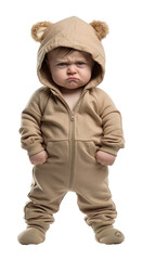 full body portrait of a standing , frustrated, angry, grumpy, upset toddler kid on transparent background
