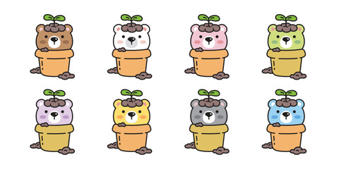 bear vector polar bear icon plant pot flower pet cartoon character teddy symbol stamp tattoo scarf illustration design isolated