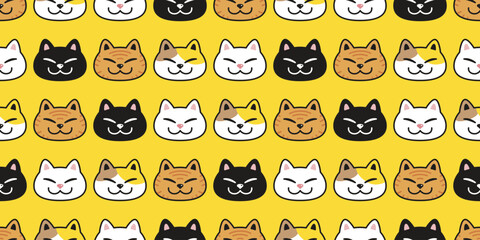 cat seamless pattern kitten calico neko breed vector character cartoon pet doodle gift wrapping paper repeat wallpaper tile background animal illustration design scarf isolated