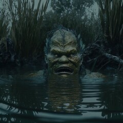 A creepy Merman/Swamp creature emerges from the swamp. Half fish, half man. Great for horror, suspense, alien etc. 