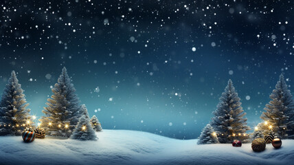 Christmas tree and snow background with copyspace. Christmas background concept.