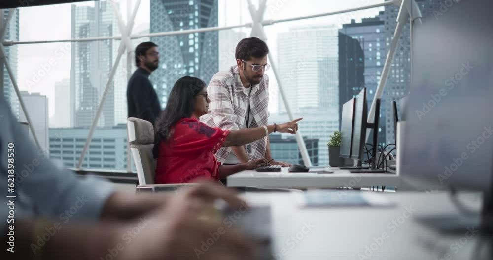 Poster business analyst having a meeting to discuss a company project with a handsome indian team leader. s