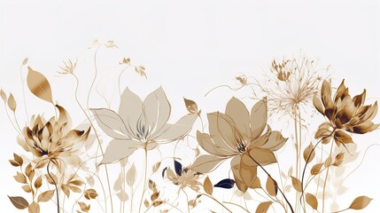 elegant flowers with minimalistic lines and gold accents