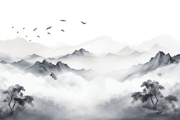Classical Chinese style abstract landscape artistic conception decoration illustration