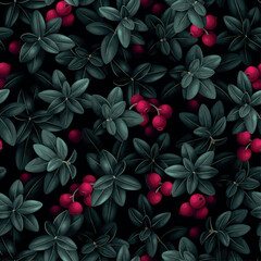 Vector seamless pattern with cranberry and leaves - 621899350