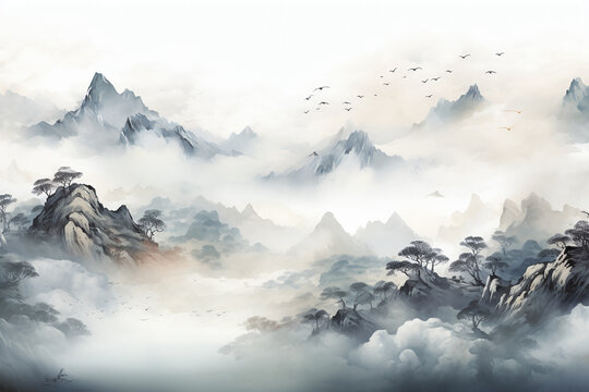 Classical Chinese style abstract landscape artistic conception decoration illustration