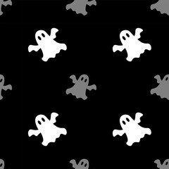 Halloween ghosts, seamless pattern, vector. White and gray ghosts on a black background.