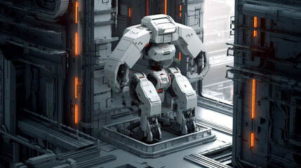 Title: Droid Robot Futuristic Machine Robotic 3D Mecha Engineering Military Lab Artificial Intelligence Technology Cyberpunk Apocalypse