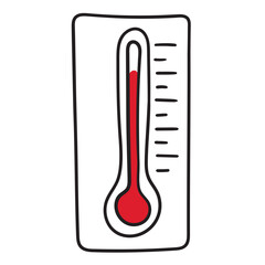 Vector icon of a meteorological thermometer in doodle style for measuring air temperature. Isolated hand drawn illustration.
