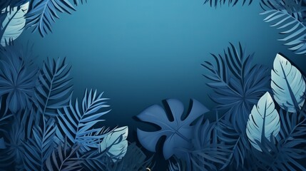 Tropical leaves,foliage plant in blue color with space background