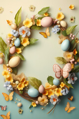 Blank space in the middle surrounded by pastel easter brown background butterfly, AI Generated.