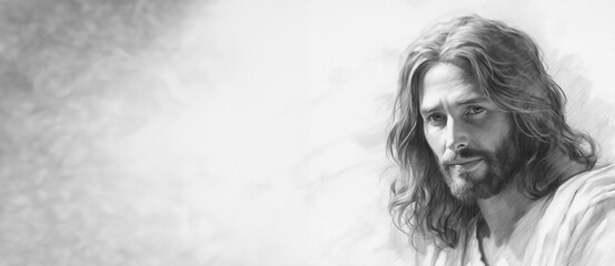 Jesus portrait, pencil art. Ai generated illustration
