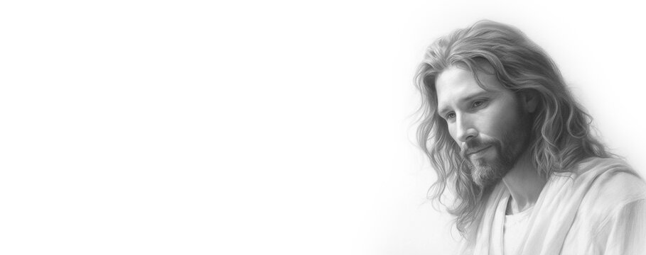 Jesus portrait, pencil art. Ai generated illustration