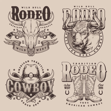 Rodeo festival set stickers monochrome